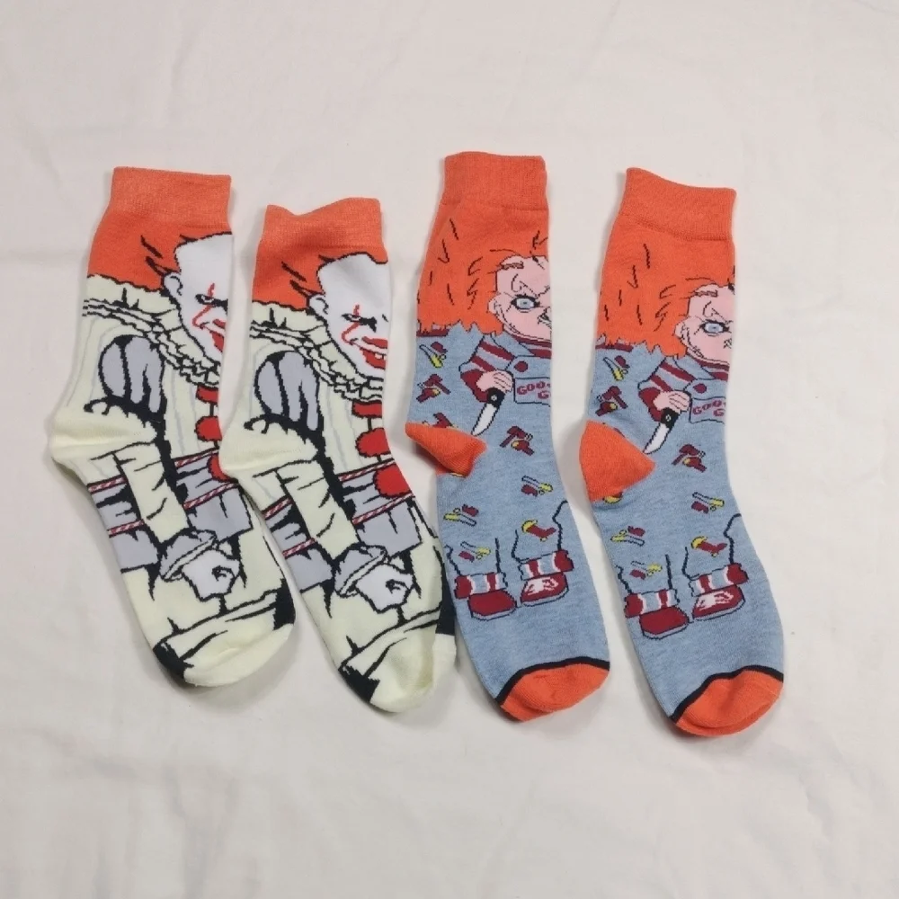 NWOT Horror Characters Themed Adult Socks - Orange and Blue